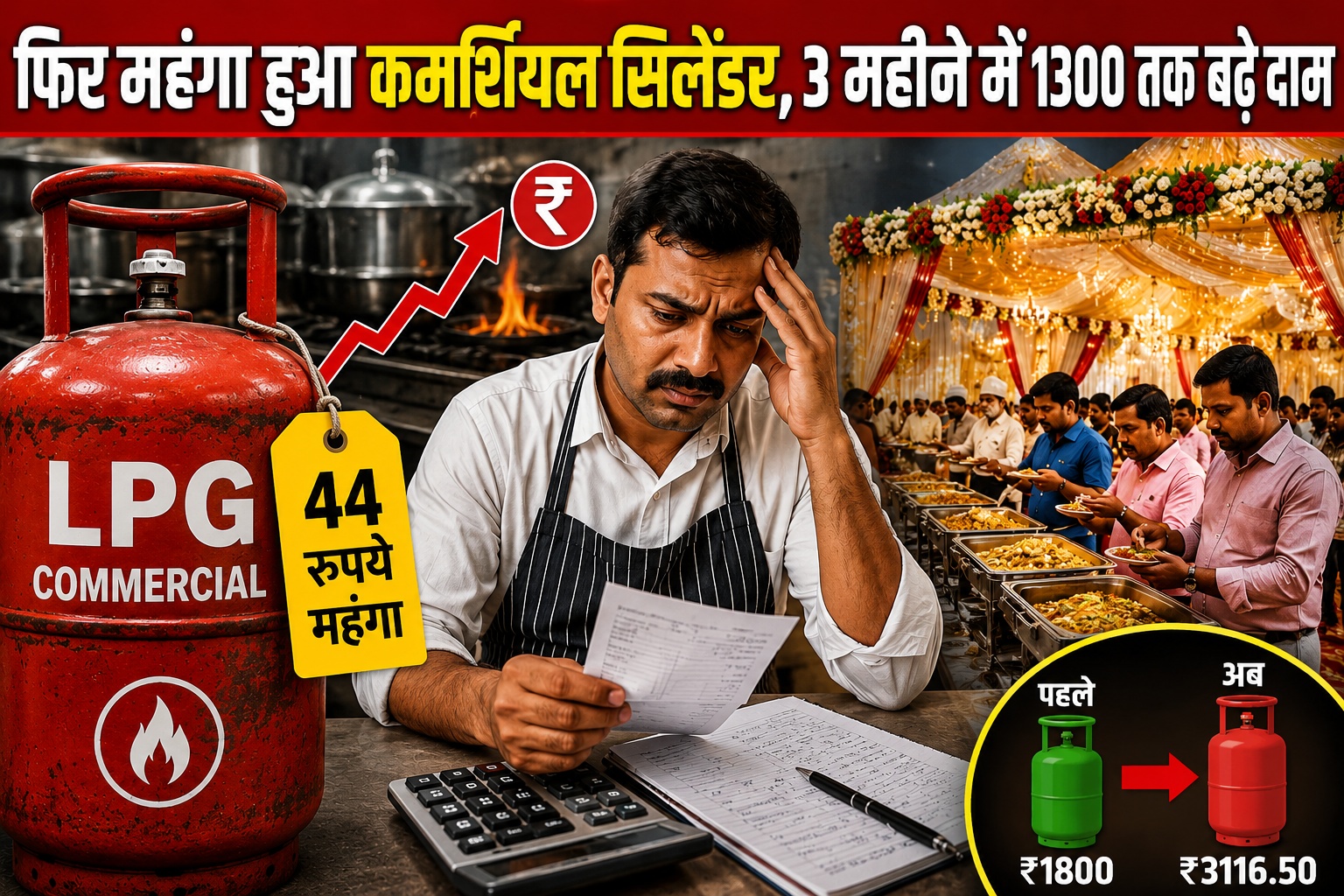 कमर्शियल LPG सिलेंडर फिर महंगा, 3 महीने में 1300 रुपये तक बढ़े दाम, शादी और खाने का बजट बिगड़ा