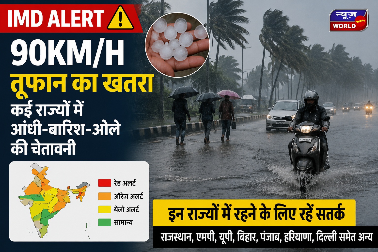 मौसम अलर्ट: 90KM/H की रफ्तार से आएगा तूफान, कई राज्यों में बारिश और ओलावृष्टि का खतरा