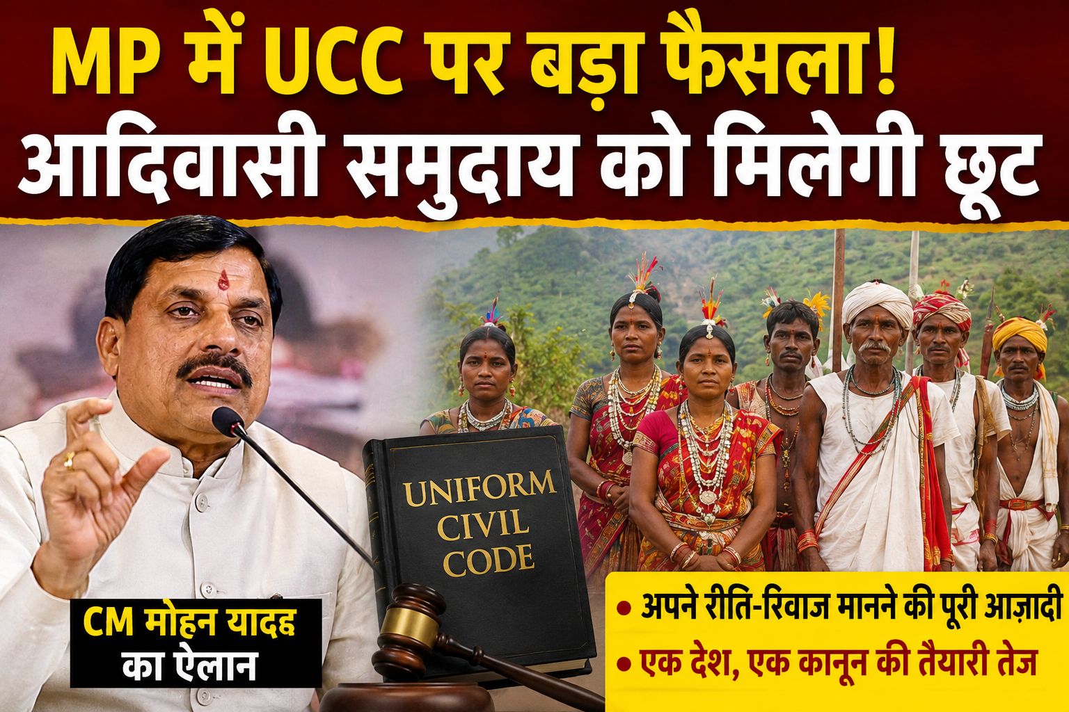 UCC पर CM मोहन यादव का बड़ा ऐलान, आदिवासी समुदाय रहेगा कानून के दायरे से बाहर