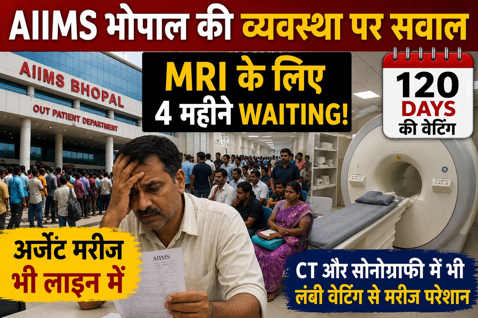 AIIMS भोपाल में जांच के लिए महीनों का इंतजार, MRI-CT Scan की वेटिंग से मरीज बेहाल