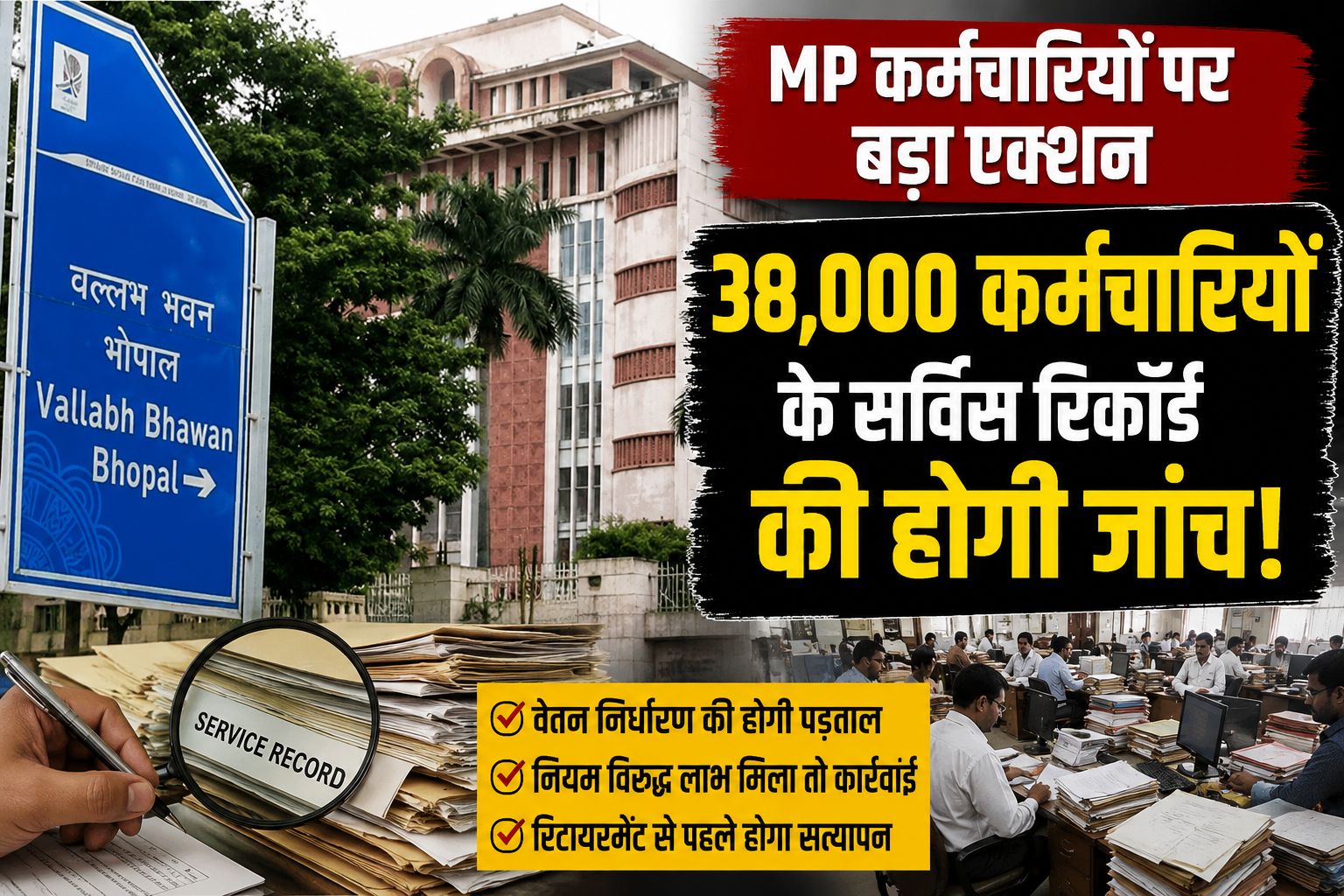 MP Employees News: 38 हजार कर्मचारियों के सर्विस रिकॉर्ड की होगी जांच, रिटायरमेंट से पहले बड़ा अभियान