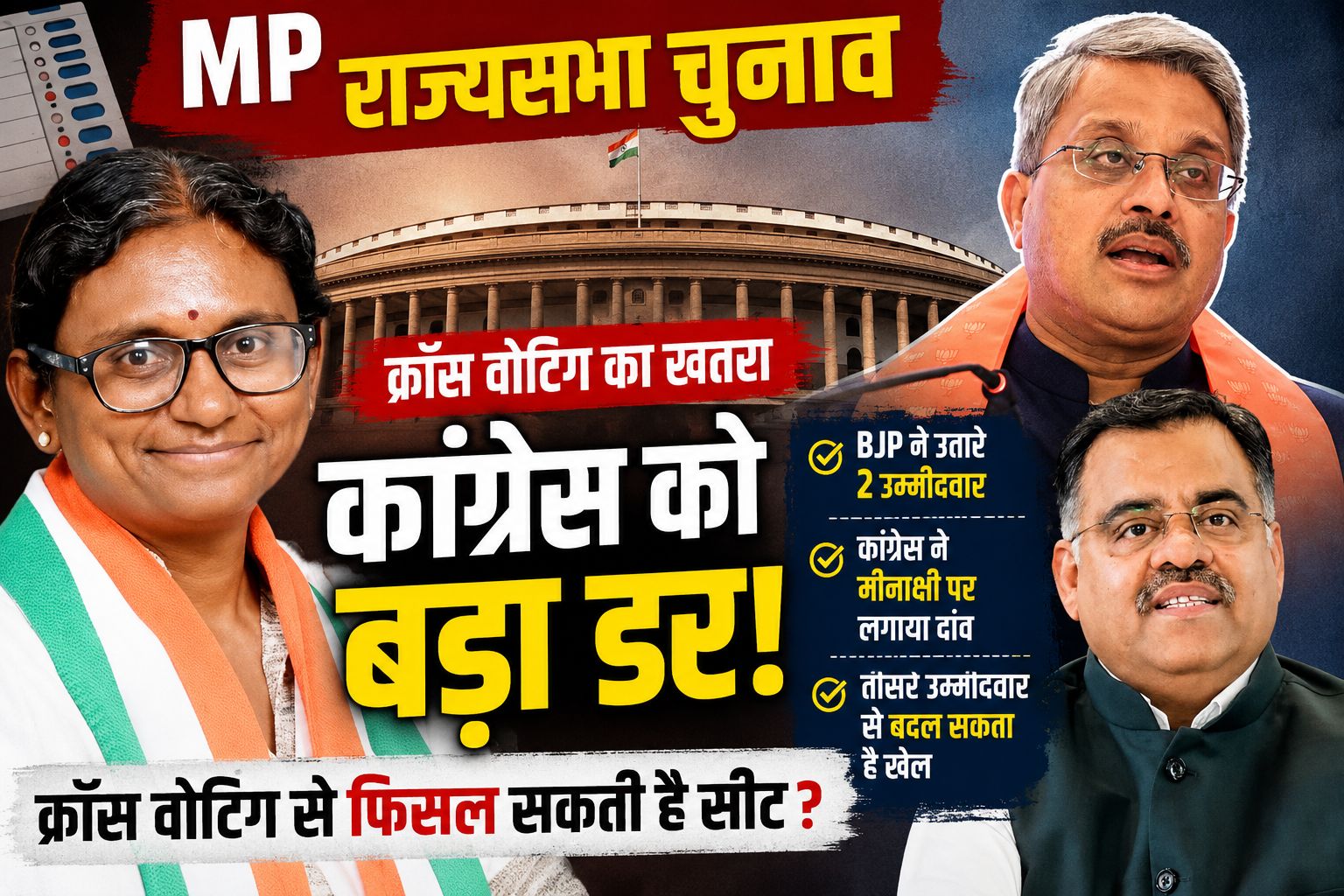 एमपी में राज्यसभा चुनाव से पहले बढ़ी टेंशन! कांग्रेस को सता रहा बड़ा खतरा, क्या भाजपा उतार सकती है तीसरा उम्मीदवार?