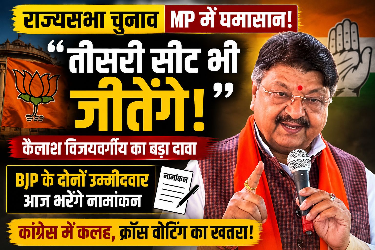 राज्यसभा चुनाव: BJP प्रत्याशियों का आज नामांकन, कैलाश विजयवर्गीय बोले- तीसरी सीट भी जिता देंगे