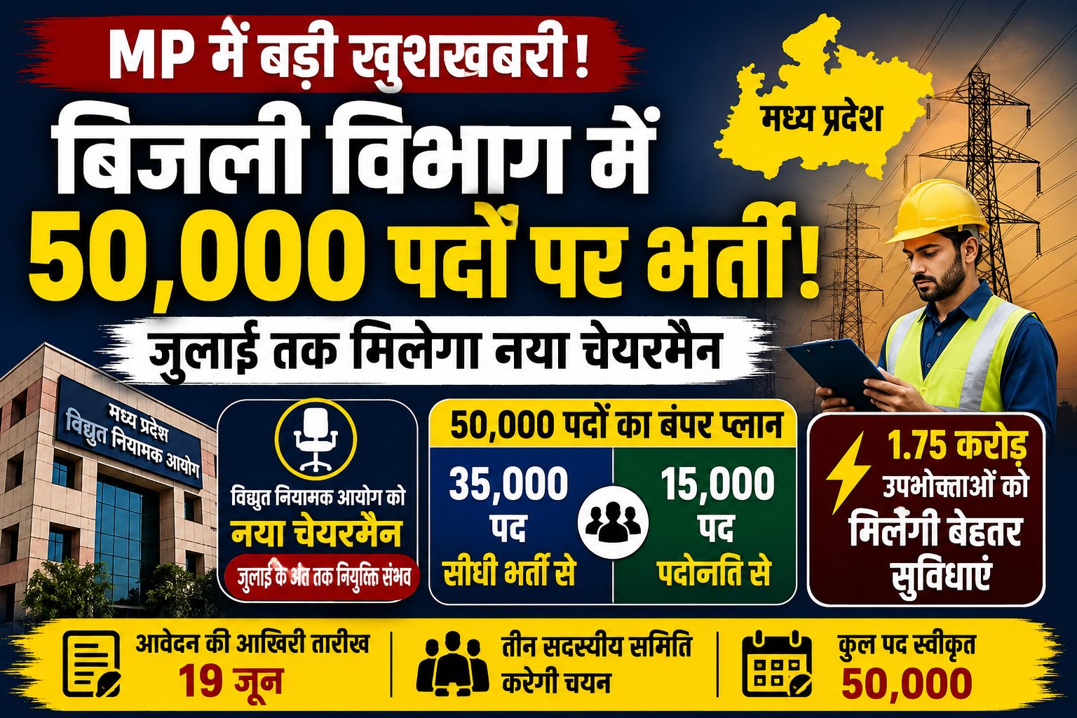 MP बिजली विभाग में 50 हजार पदों पर भर्ती, जुलाई तक मिलेगा नया चेयरमैन