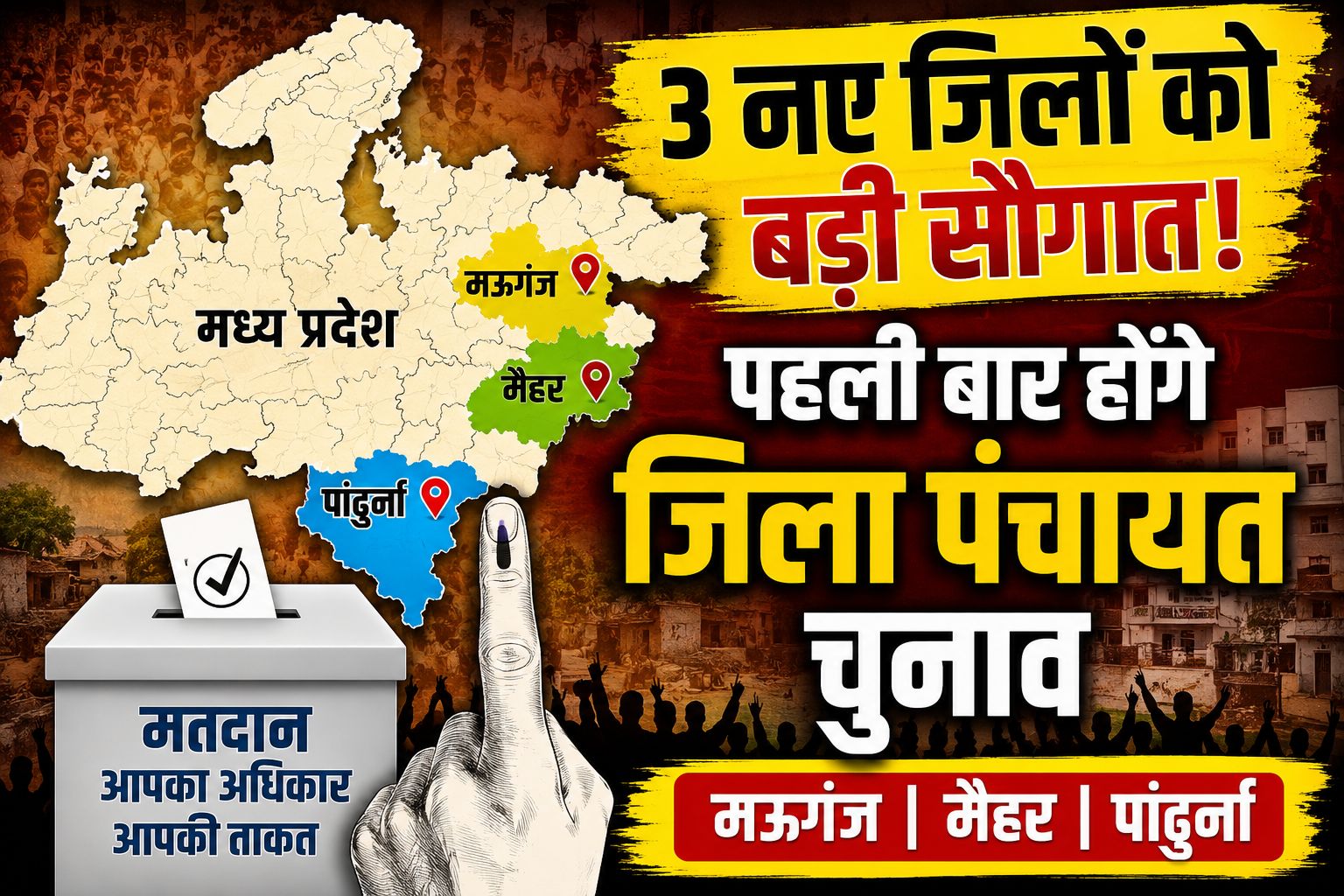 MP जिला पंचायत चुनाव: मऊगंज, मैहर और पांढुर्ना में पहली बार होंगे चुनाव, सरकार ने जारी की अधिसूचना