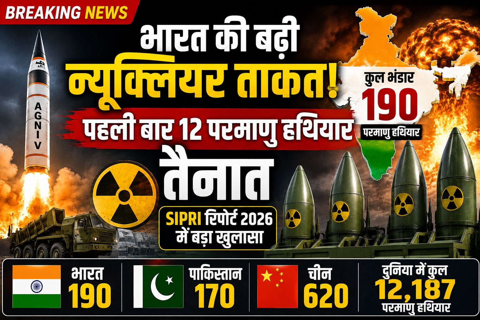 भारत की बढ़ी परमाणु ताकत! 190 हुए न्यूक्लियर हथियार, पहली बार 12 मोर्चे पर तैनात