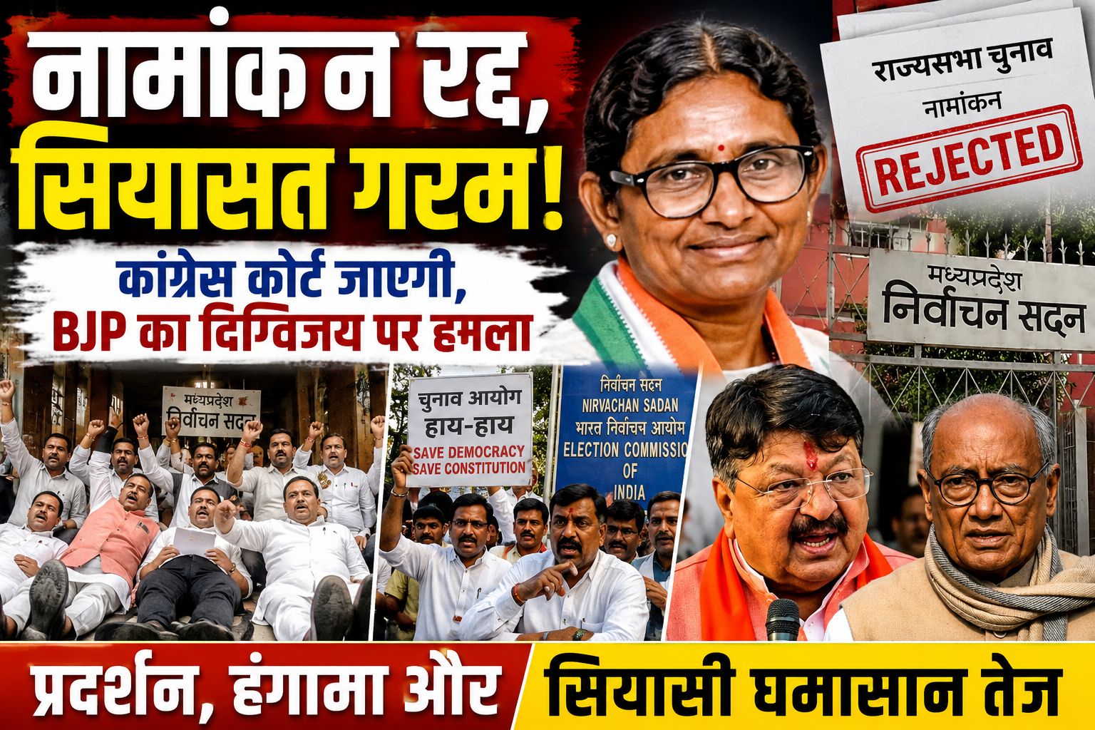 मीनाक्षी नटराजन का नामांकन रद्द, कांग्रेस सड़क से कोर्ट तक; बीजेपी ने दिग्विजय सिंह की चुप्पी पर उठाए सवाल