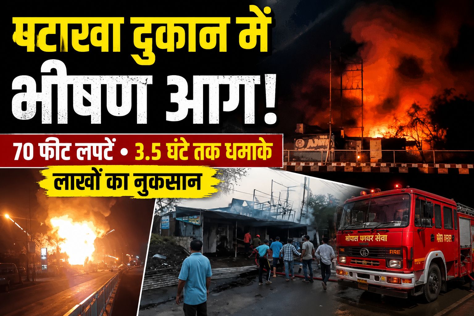 भोपाल पटाखा दुकान में भीषण आग, 70 फीट तक उठीं लपटें; लगातार धमाकों से दहला बैरागढ़ रोड