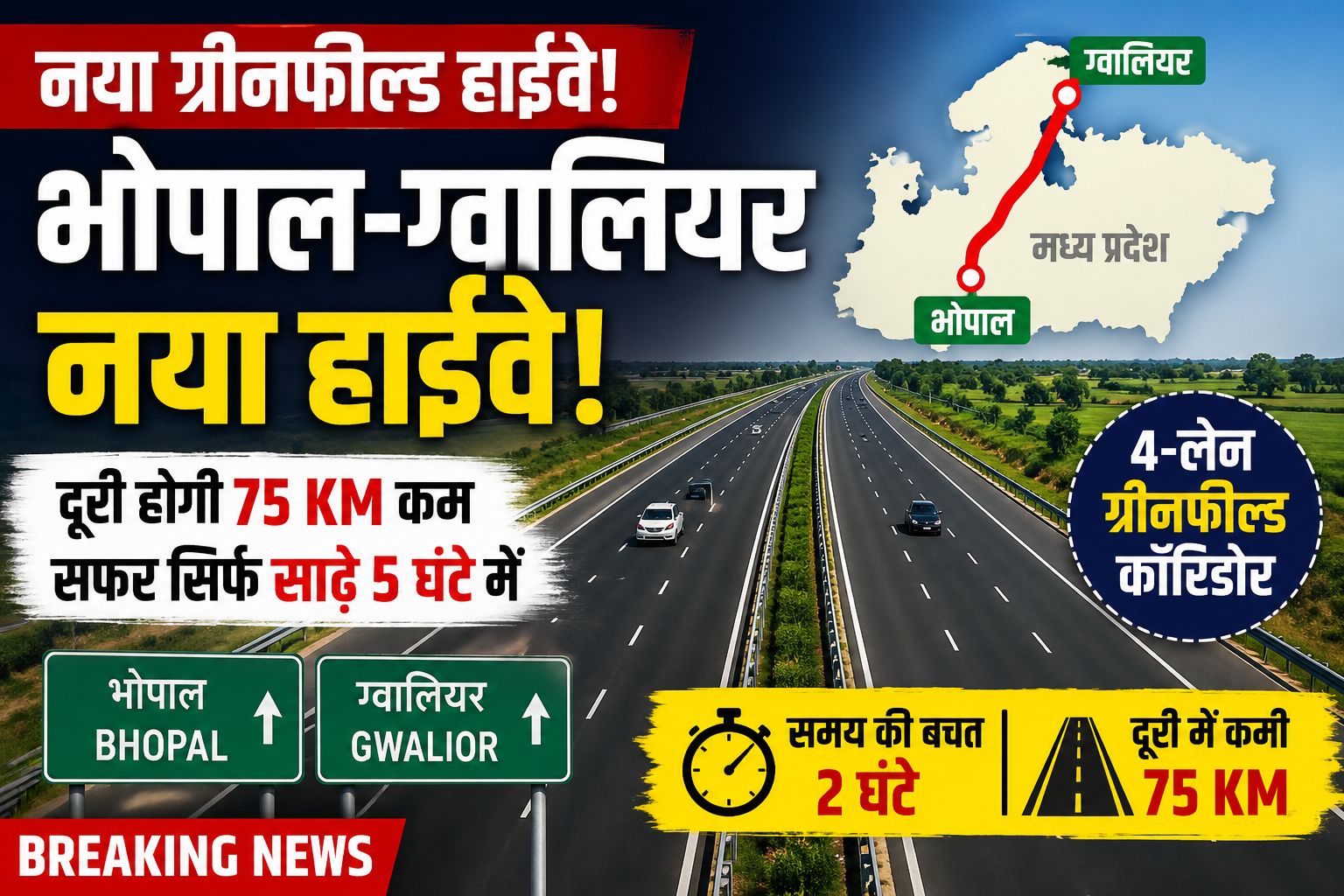 भोपाल-ग्वालियर के बीच बनेगा नया 4-लेन हाईवे, 75 किमी घटेगी दूरी, साढ़े 5 घंटे में पूरा होगा सफर