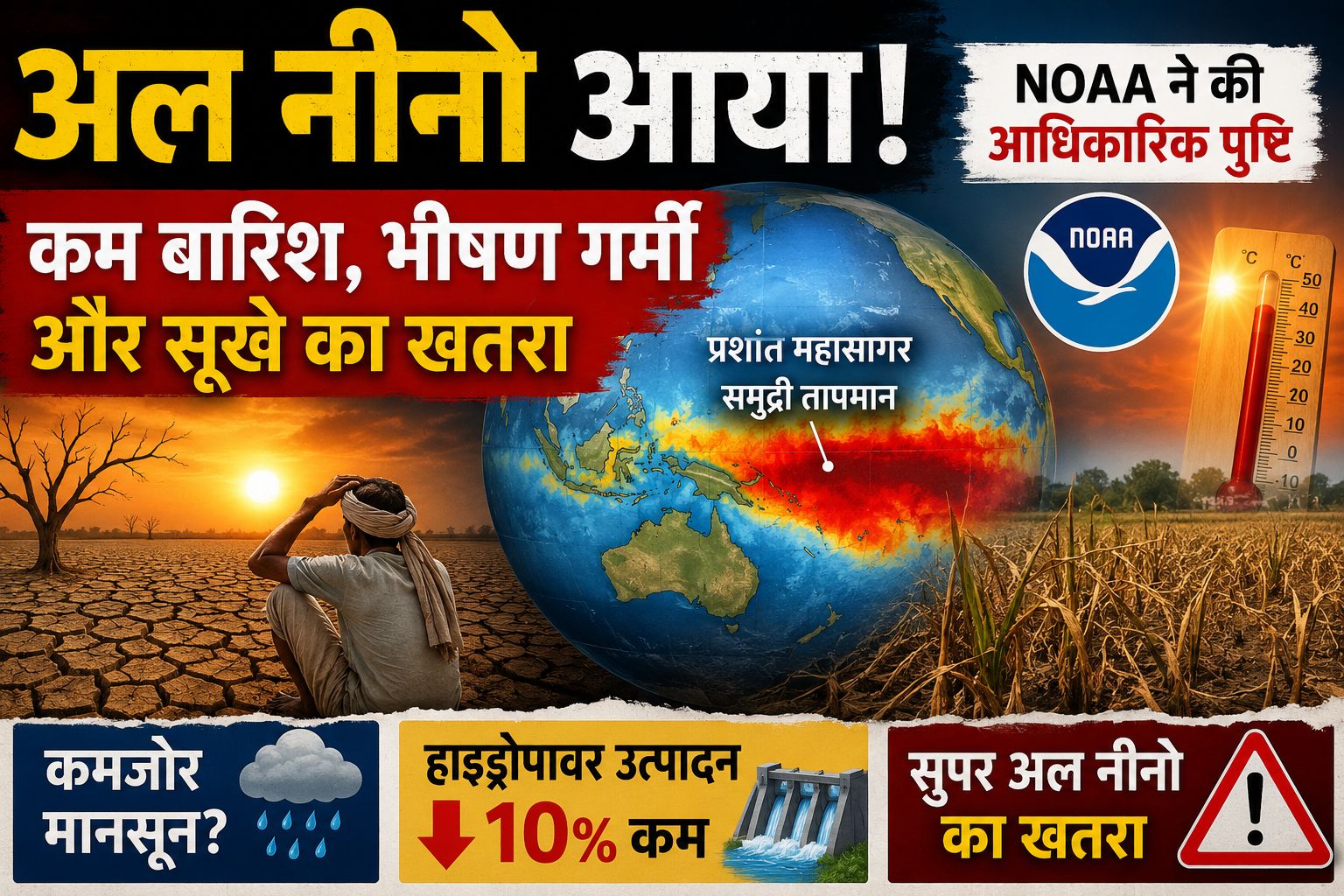 अल नीनो की आधिकारिक एंट्री, भारत में कमजोर मानसून का खतरा; खेती से बिजली तक पड़ सकता है बड़ा असर