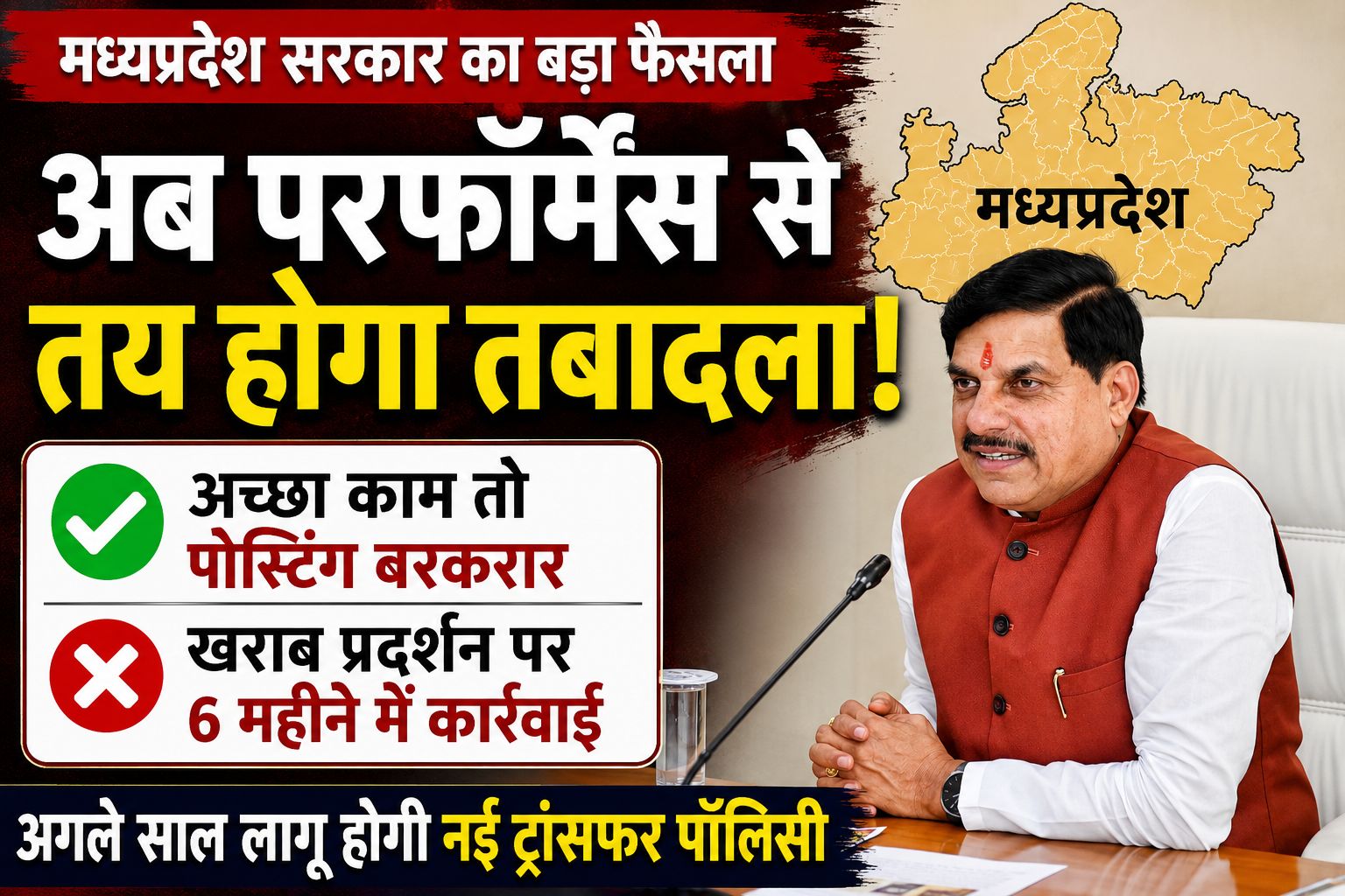 MP Transfer Policy: अब परफॉर्मेंस तय करेगा पोस्टिंग, 3 साल का नियम भी बदल सकता है