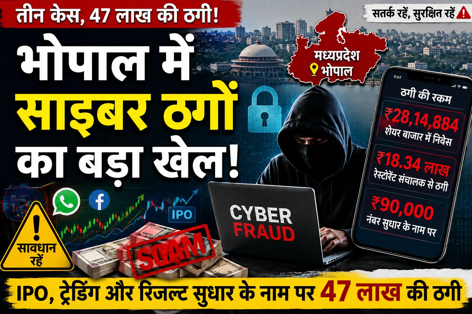 Bhopal Cyber Fraud: रिटायर्ड अफसर से 28 लाख, कारोबारी से 18 लाख ठगे, नंबर बढ़ाने के नाम पर भी धोखा
