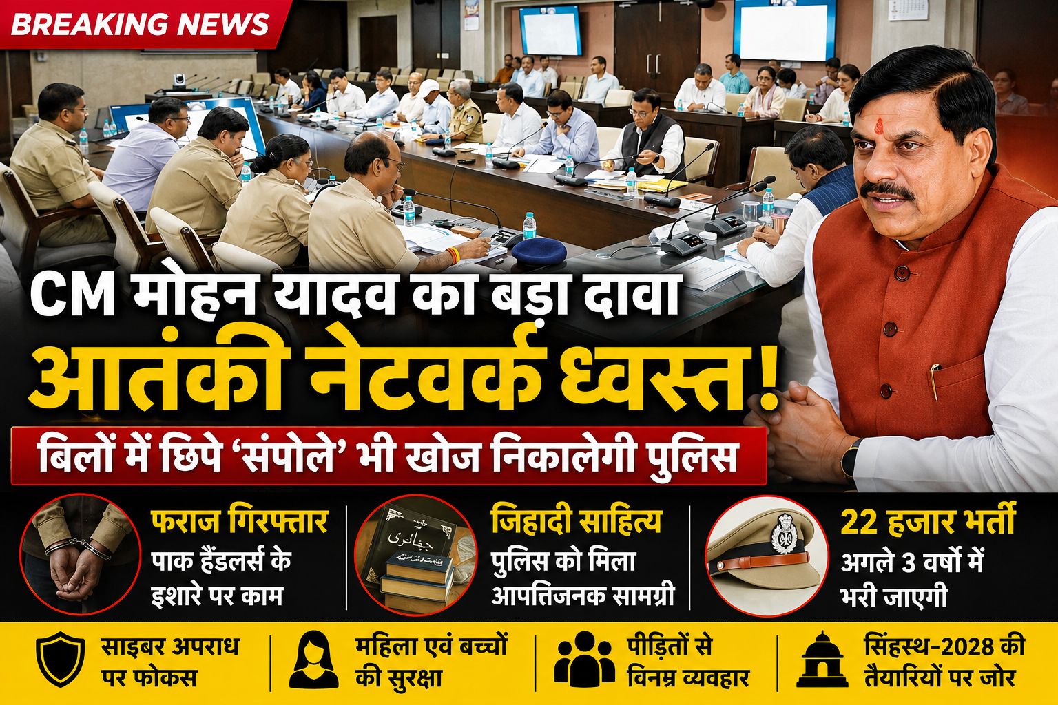 CM मोहन यादव का बड़ा दावा: MP पुलिस ने पाकिस्तान समर्थित आतंकी नेटवर्क तोड़ा, अब बिलों में छिपे 'संपोले' भी ढूंढ़ेंगे