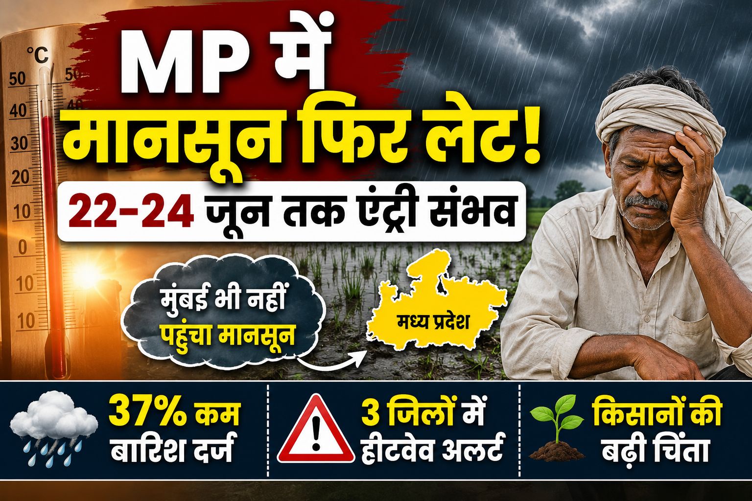 MP Monsoon Update: 22-24 जून तक टली मानसून की एंट्री, 37% कम बारिश से बढ़ी किसानों की चिंता