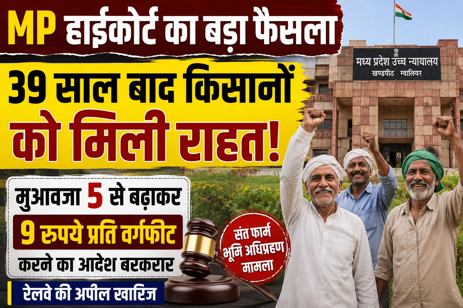 MP हाईकोर्ट का बड़ा फैसला, 39 साल बाद किसानों को मिला बढ़ा हुआ मुआवजा