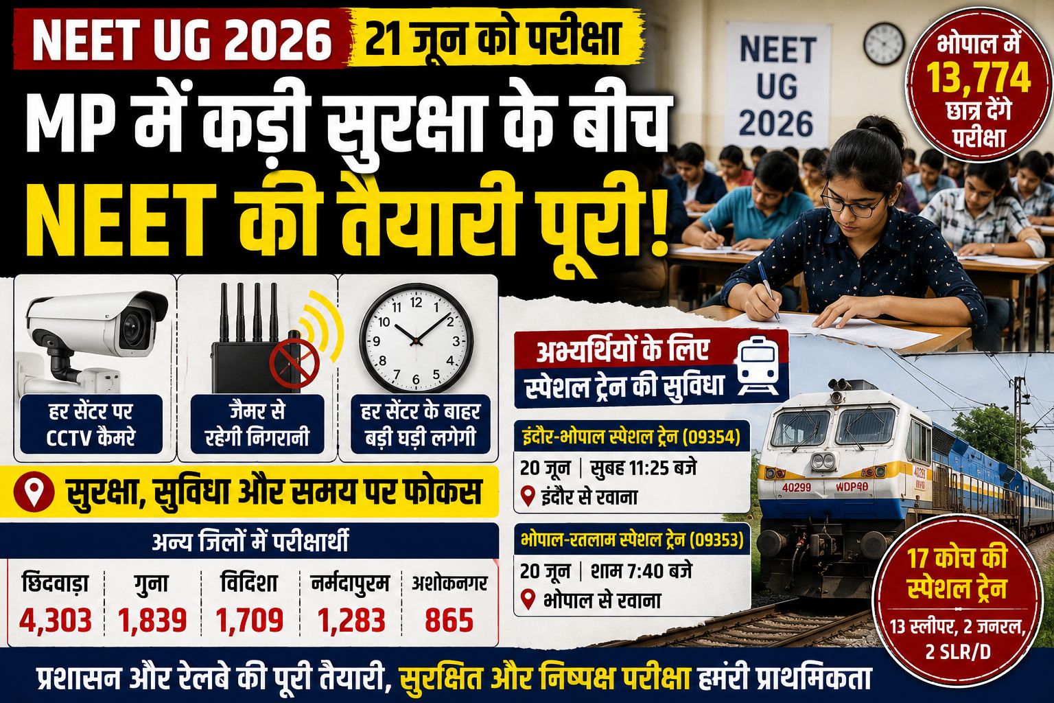 NEET परीक्षा से पहले बड़ा अलर्ट, हर सेंटर पर CCTV, जैमर और बड़ी घड़ी होगी, रेलवे ने भी की खास तैयारी