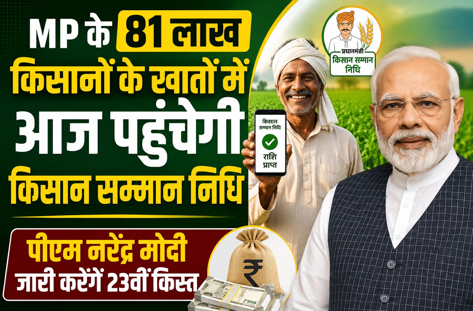 मध्यप्रदेश के 81 लाख किसानों के खातों में आज पहुंचेगी किसान सम्मान निधि की 23वीं किस्त