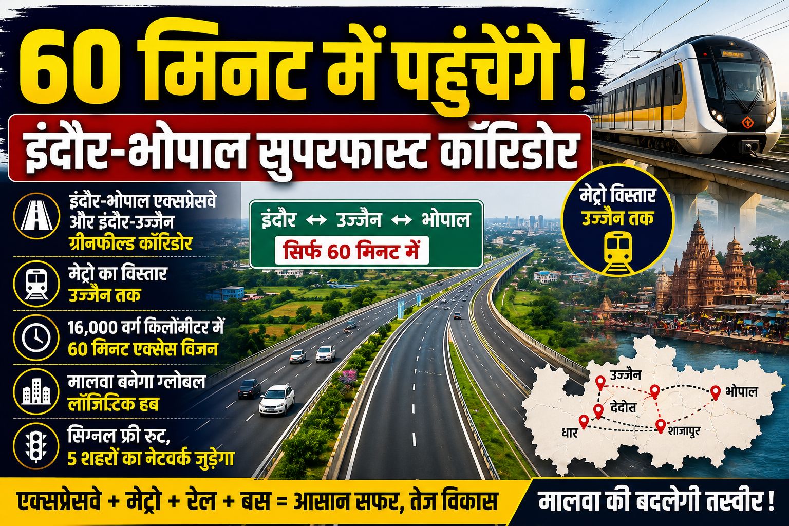 Indore Bhopal Expressway: 60 मिनट में सफर का सपना होगा साकार, मालवा की बदलेगी तस्वीर