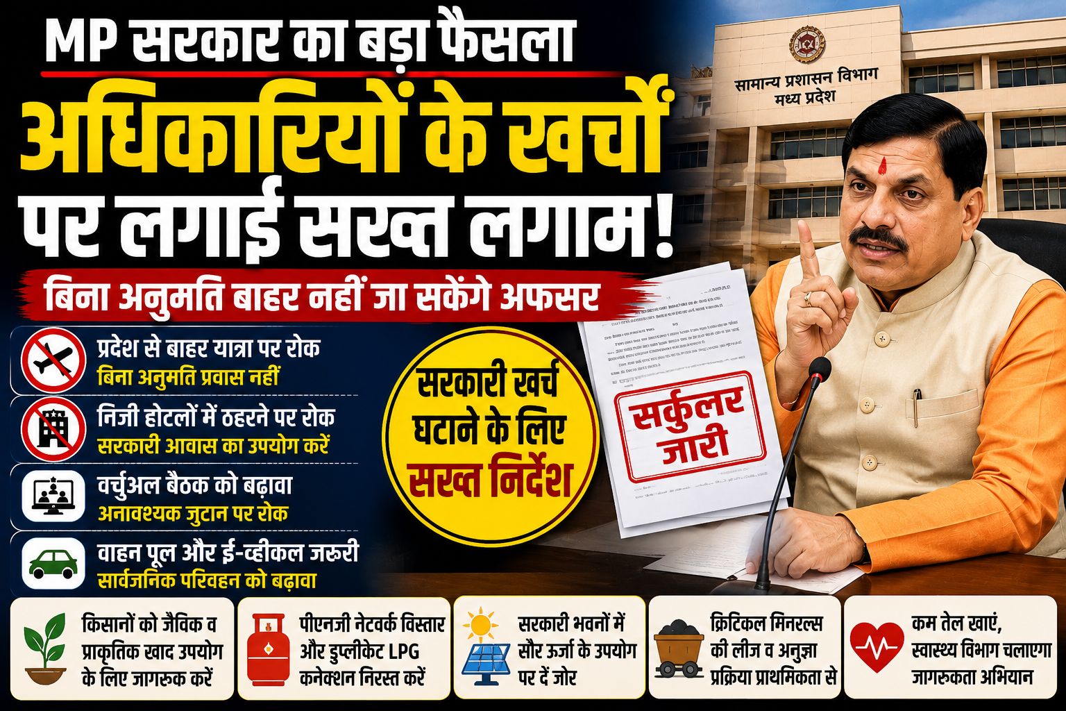 MP Government: अधिकारियों के खर्चों पर सरकार की सख्ती, बिना अनुमति बाहर नहीं जा सकेंगे अफसर