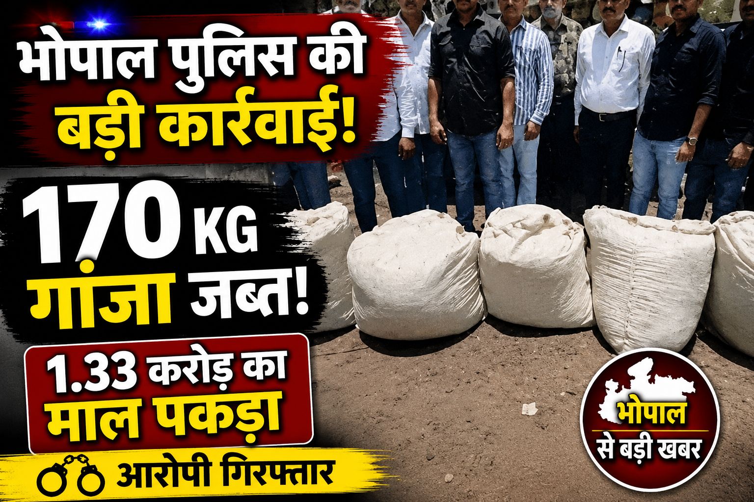भोपाल में 170 किलो गांजा जब्त, क्राइम ब्रांच ने 1.33 करोड़ का मशरूका पकड़ा, देवास का युवक गिरफ्तार