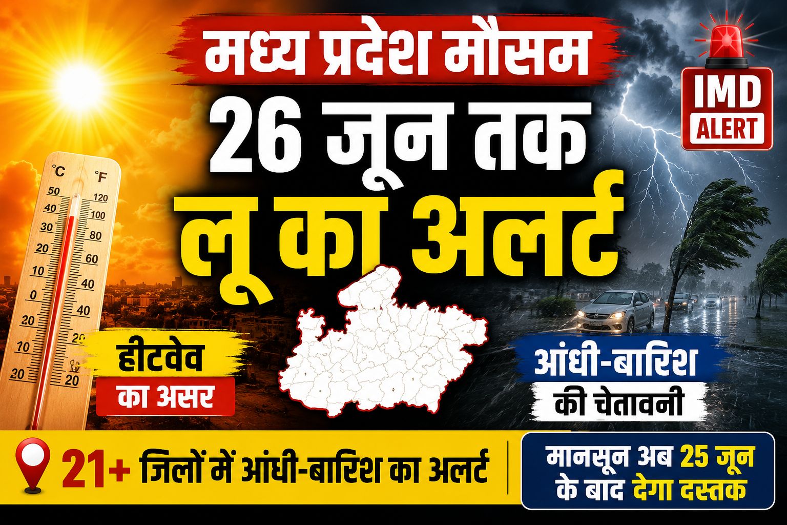मध्य प्रदेश मौसम: 26 जून तक लू और आंधी-बारिश का डबल असर, 25 जून के बाद मानसून की उम्मीद