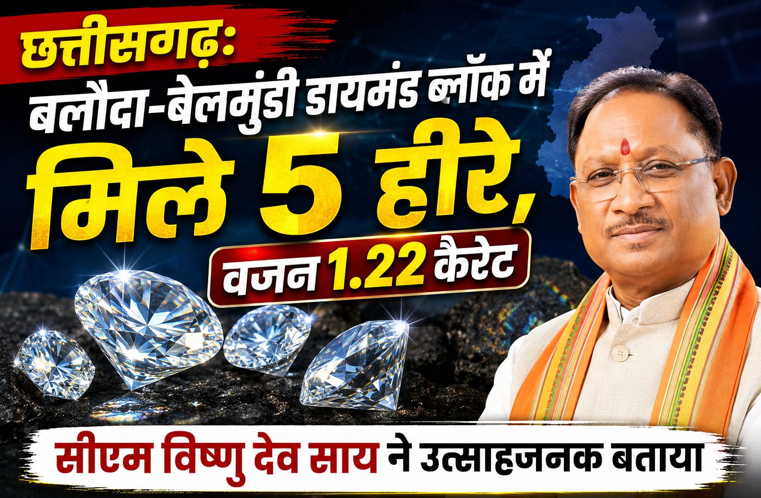 महासमुंद के बलौदा-बेलमुंडी डायमंड ब्लॉक में मिले हीरे, सीएम साय ने कहा- इस उपलब्धि से प्रदेश के विकास को मिलेगा नया आयाम