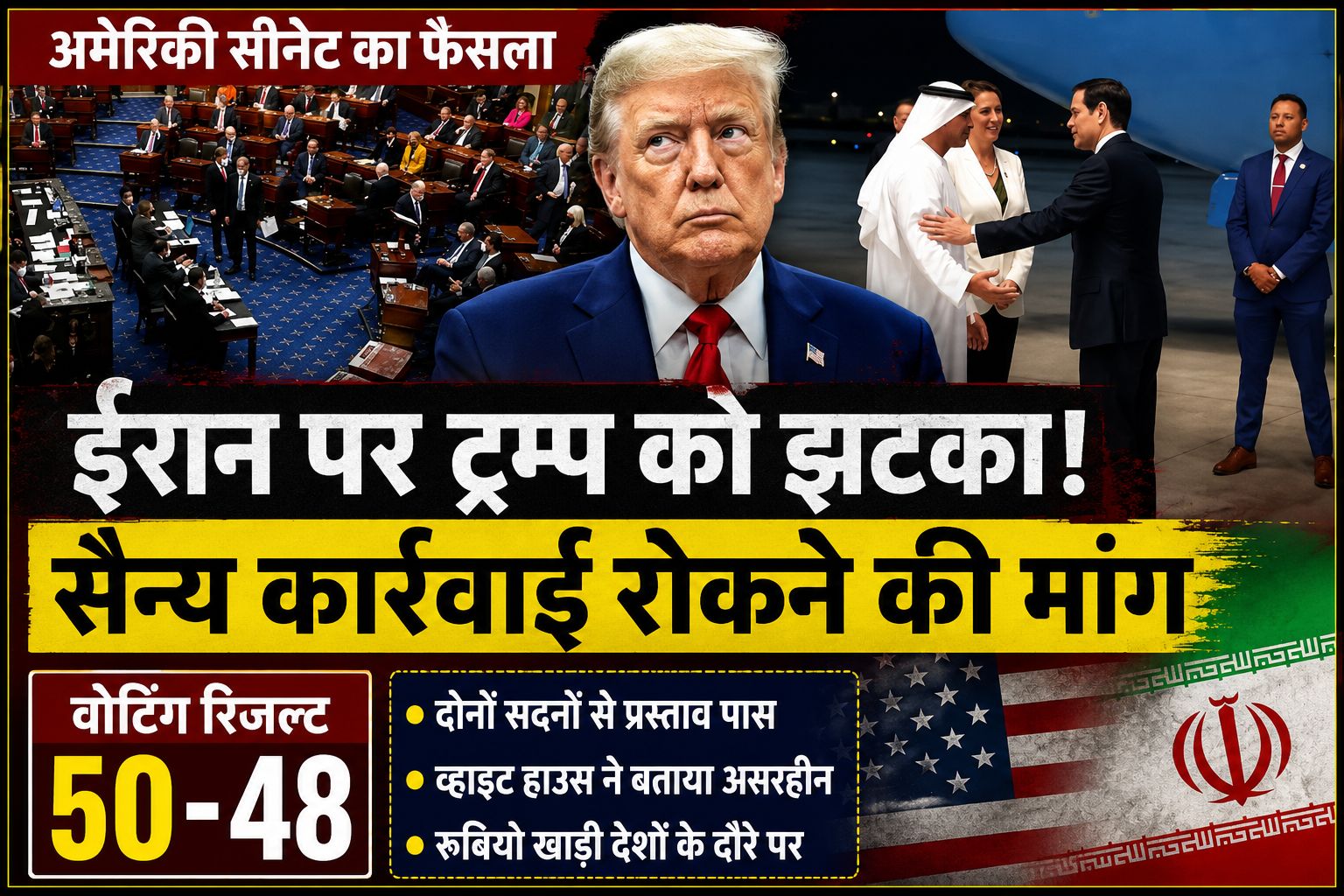 अमेरिकी सीनेट ने ईरान जंग रोकने का प्रस्ताव पास किया, ट्रम्प पर बढ़ा राजनीतिक दबाव