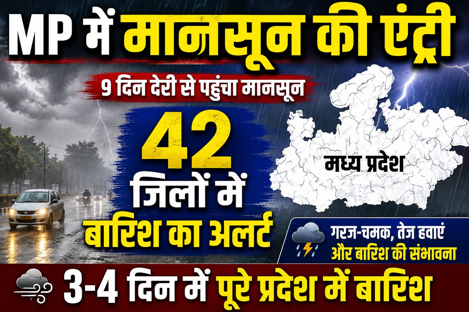 मध्य प्रदेश में मानसून की एंट्री, 42 जिलों में बारिश और तेज हवाओं का अलर्ट जारी