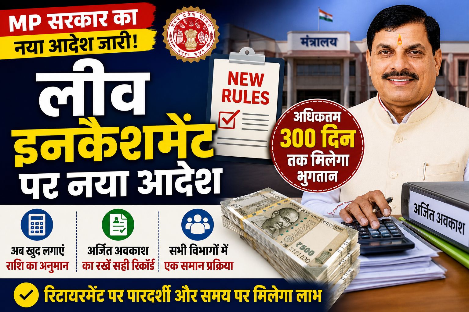 MP कर्मचारियों के लिए बड़ी राहत, लीव इनकैशमेंट पर नया आदेश; अब खुद जान सकेंगे कितनी मिलेगी राशि