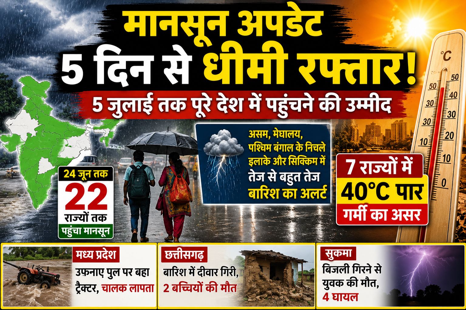 मानसून की चाल हुई धीमी, कई राज्यों में प्री-मानसून बारिश जारी, IMD का नया अपडेट