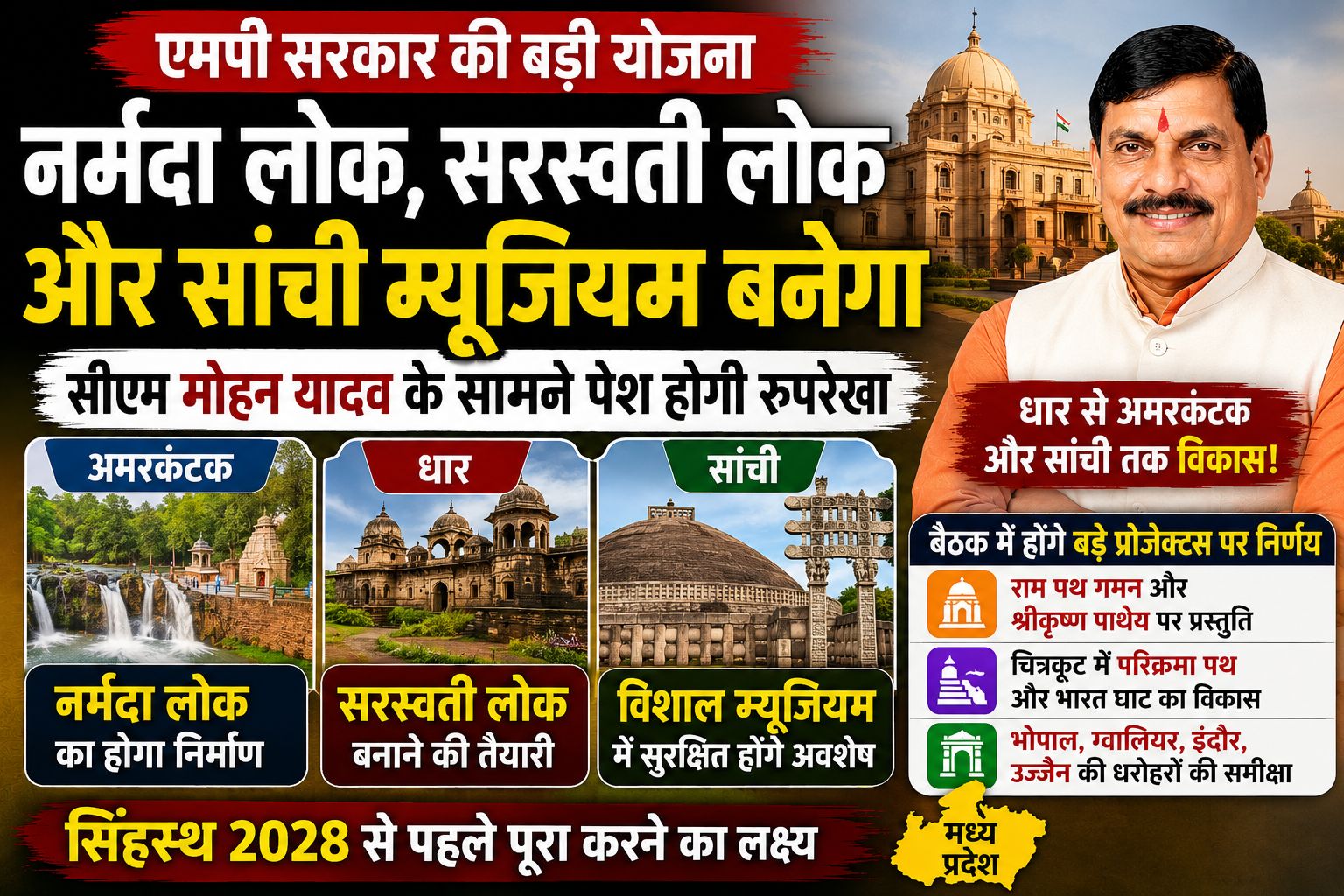 एमपी में बनेंगे नर्मदा लोक और सरस्वती लोक, सीएम मोहन यादव के सामने आज पेश होगी बड़ी योजना