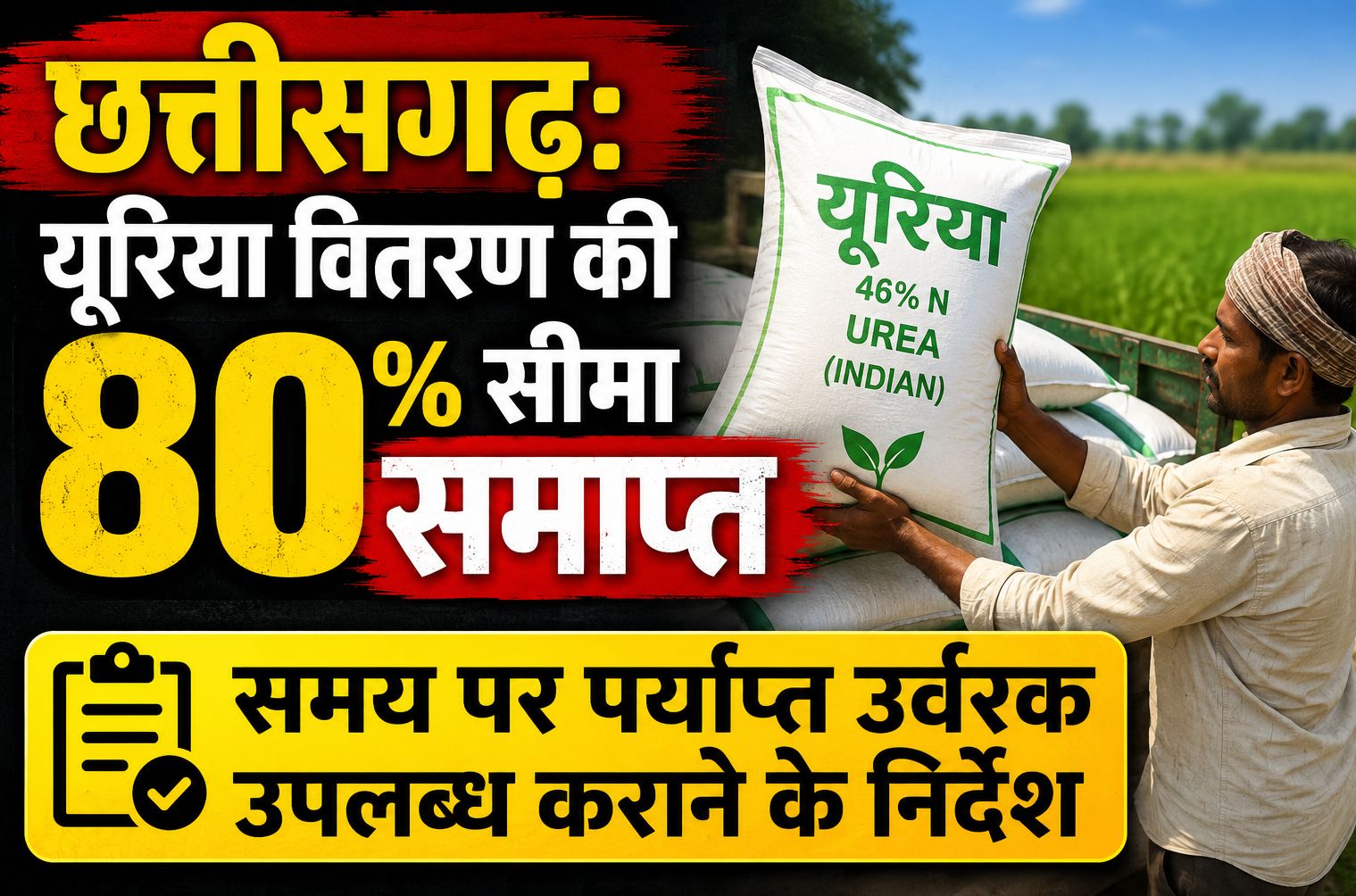 छत्तीसगढ़: यूरिया वितरण की 80 प्रतिशत सीमा समाप्त, समय पर पर्याप्त उर्वरक उपलब्ध कराने के निर्देश