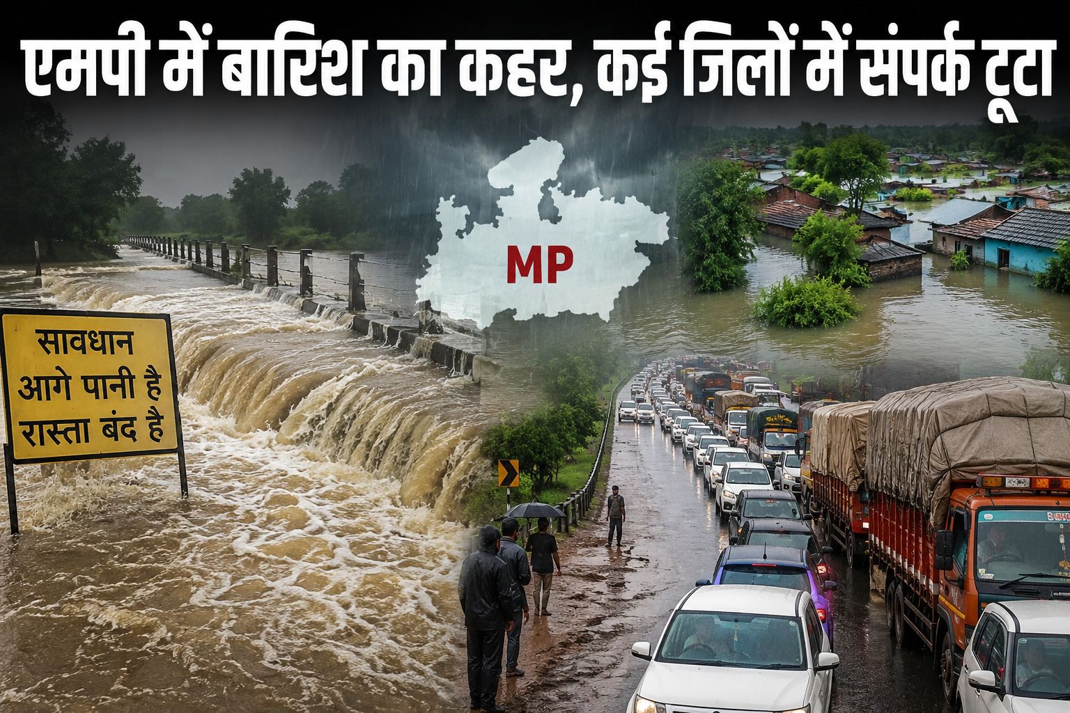 मध्य प्रदेश में मूसलाधार बारिश का कहर, हरदा-खंडवा में मार्ग बंद, 19 जिलों में भारी बारिश की चेतावनी