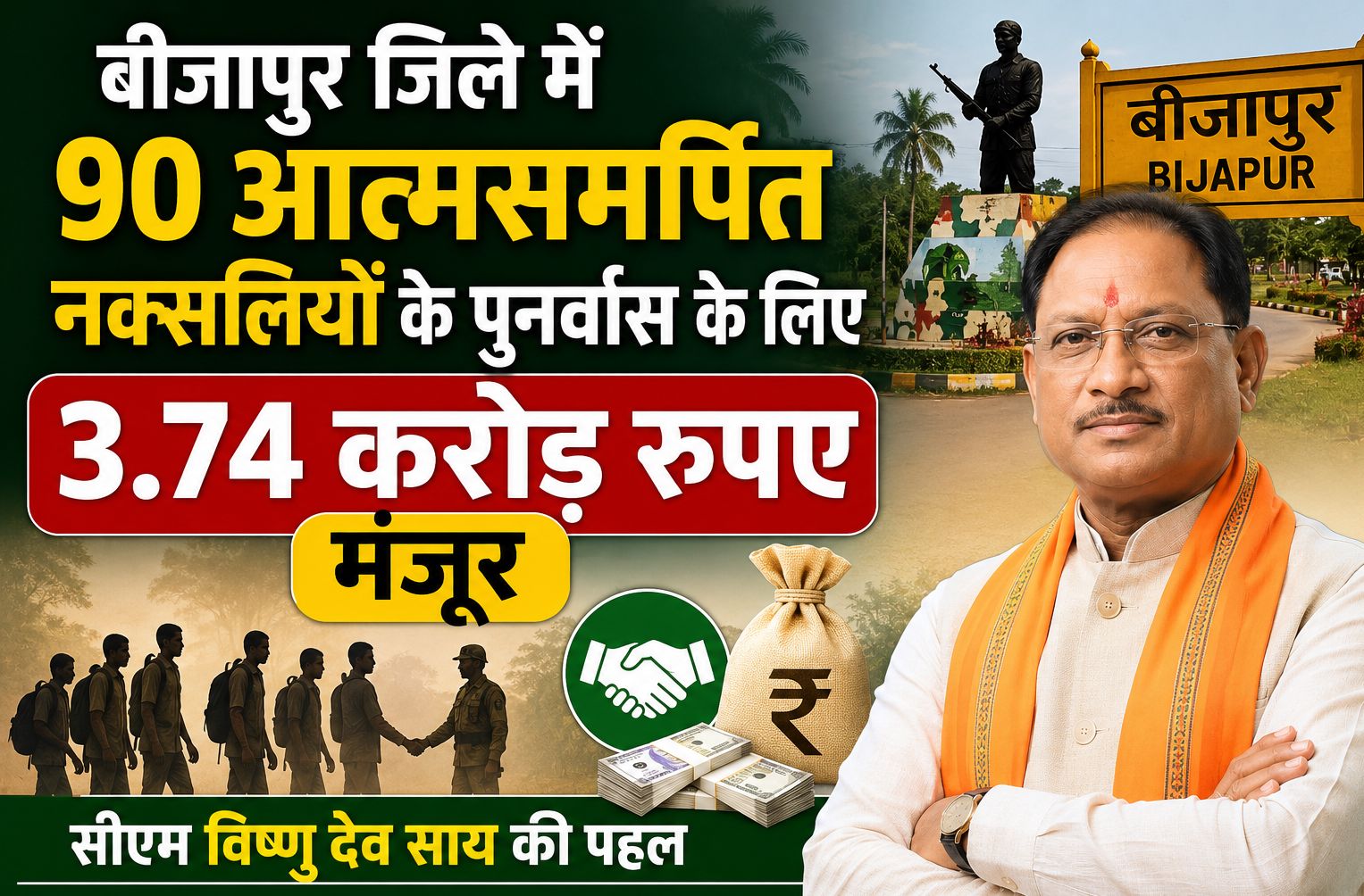 बीजापुर जिले में 90 आत्मसमर्पित नक्सलियों के पुनर्वास के लिए 3.74 करोड़ रुपए मंजूर, सीएम साय की पहल