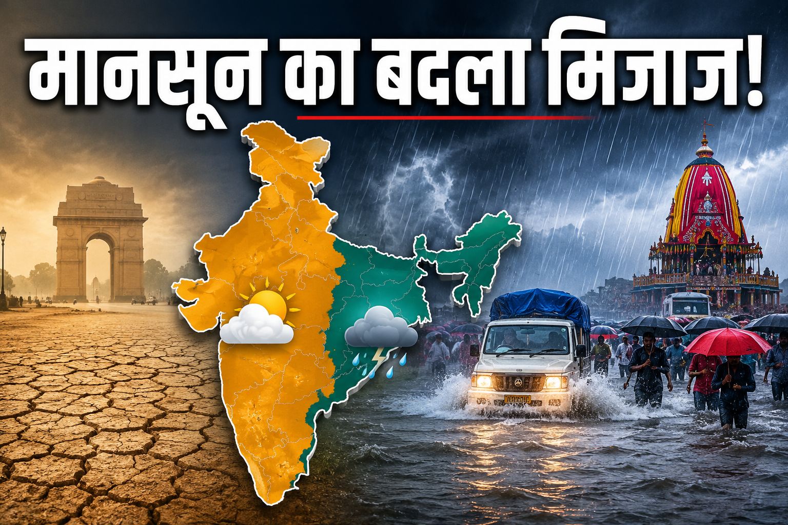 देश में मानसून दो हिस्सों में बंटा, कई राज्यों में बारिश पर ब्रेक तो ओडिशा में रेड अलर्ट जारी