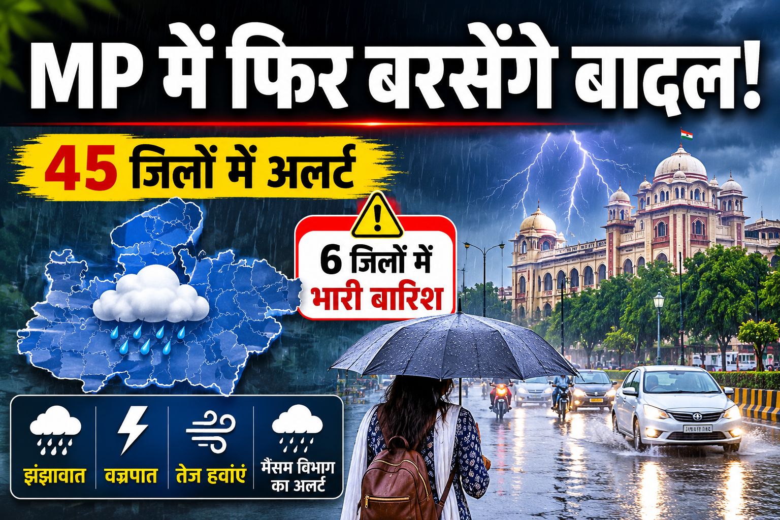 30 दिन के इंतजार के बाद बदलेगा मध्यप्रदेश का मौसम? 45 जिलों में अलर्ट, कई इलाकों में भारी बारिश के संकेत