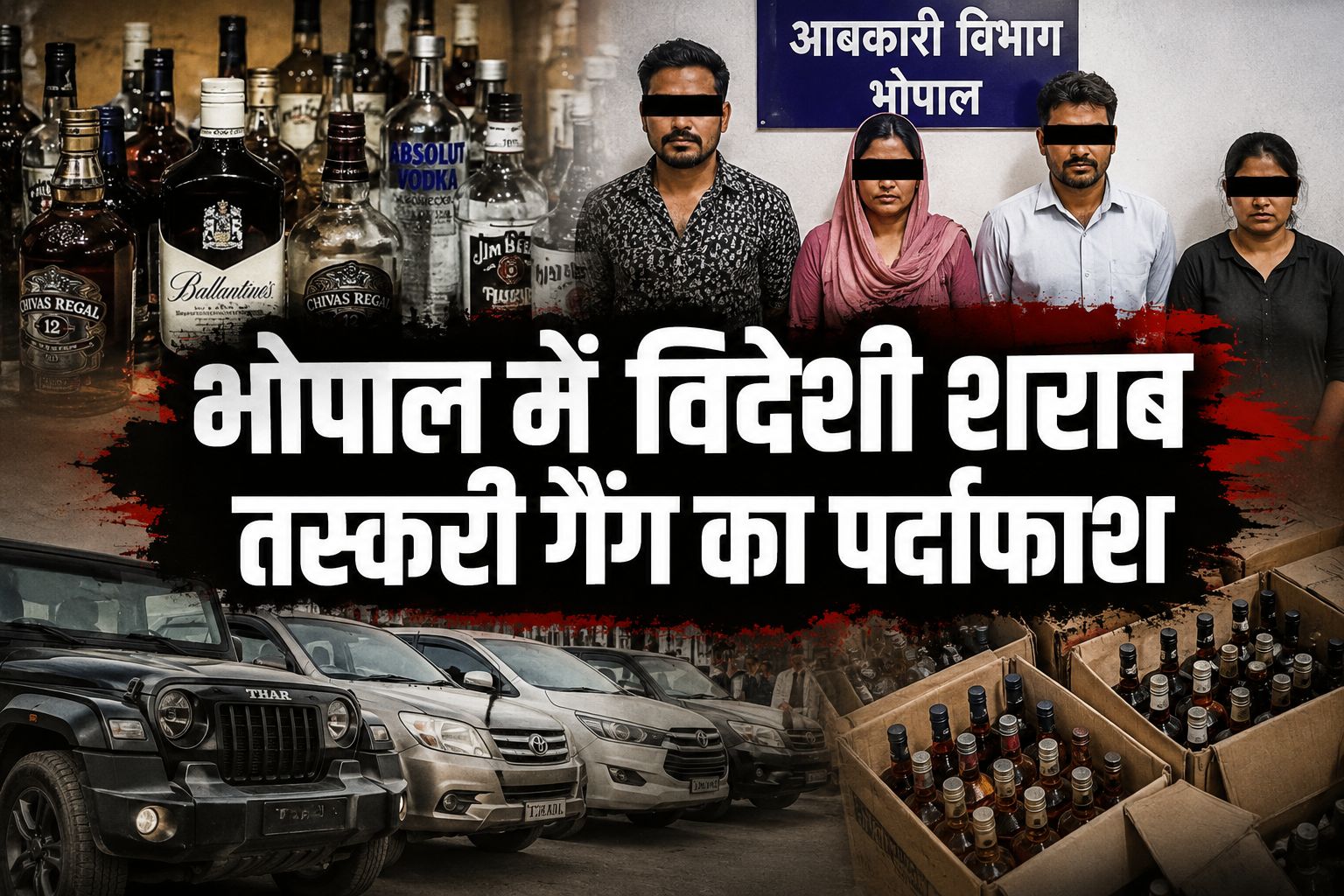 भोपाल में विदेशी शराब तस्करी का बड़ा खुलासा, पति-पत्नी समेत चार गिरफ्तार, 552 बल्क लीटर शराब और चार कारें जब्त