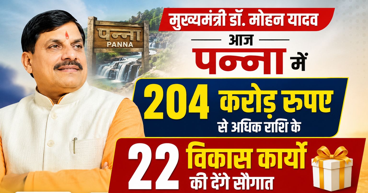 मुख्यमंत्री डॉ. मोहन यादव आज पन्ना में 204 करोड़ रुपए से अधिक राशि के 22 विकास कार्यों की देंगे सौगात