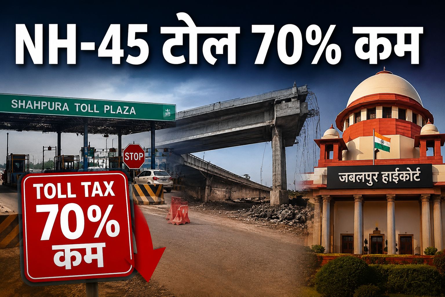 जबलपुर हाईकोर्ट का बड़ा आदेश, NH-45 पर टोल 70% कम, शाहपुरा आरओबी मरम्मत तेज करने के निर्देश