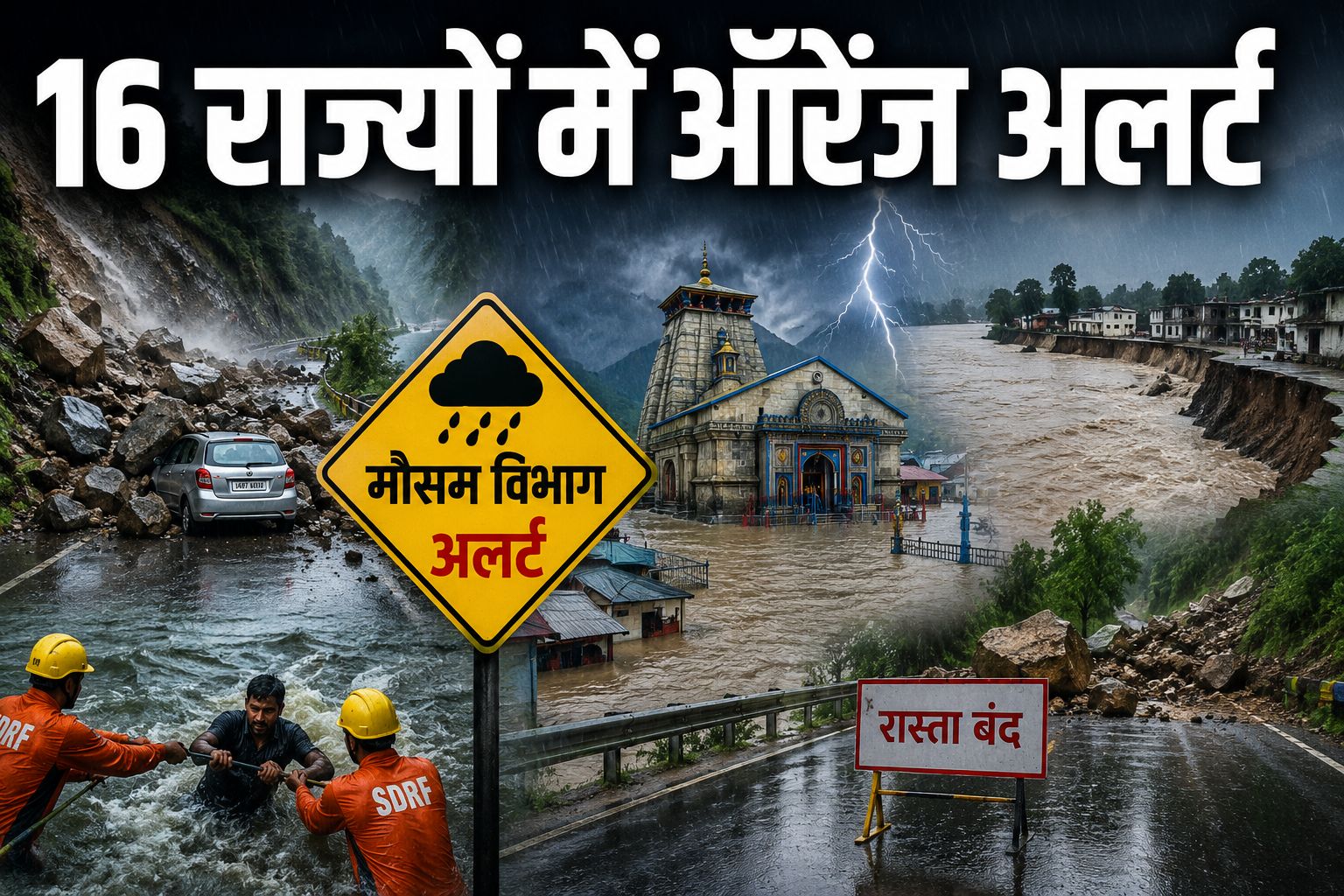 Weather Update: 16 राज्यों में ऑरेंज अलर्ट, उत्तराखंड में लैंडस्लाइड से केदारनाथ मार्ग बंद, कई इलाकों में बाढ़ का खतरा