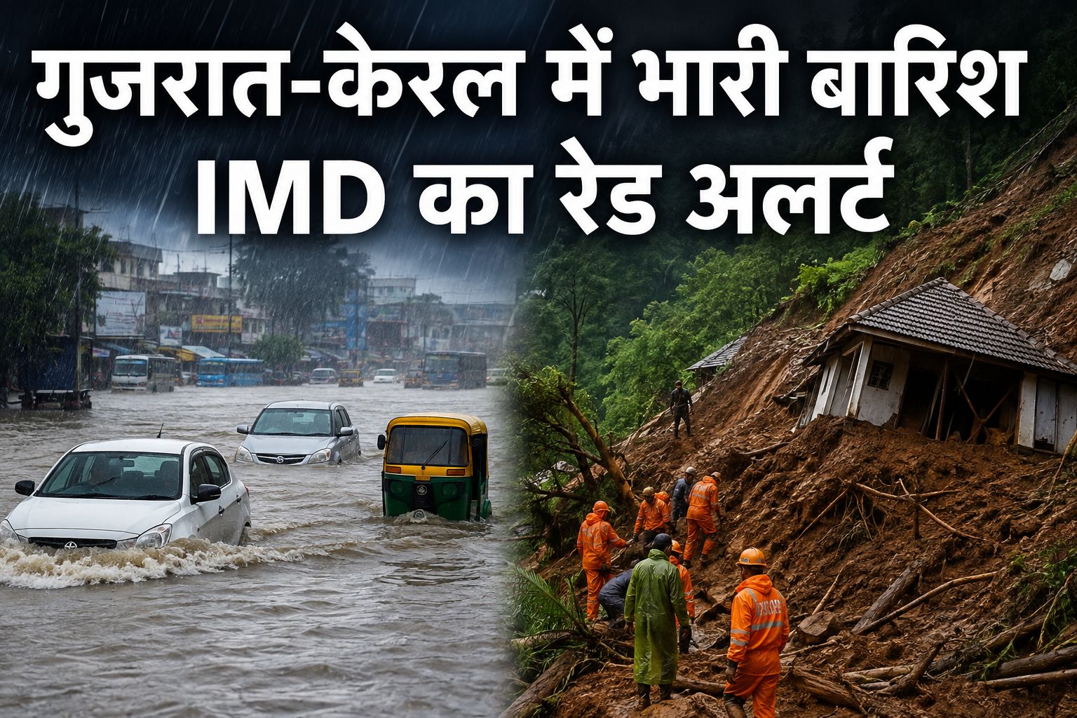 गुजरात में मूसलाधार बारिश से बाढ़ जैसे हालात, केरल में लैंडस्लाइड से 3 की मौत; कई राज्यों में IMD का अलर्ट जारी