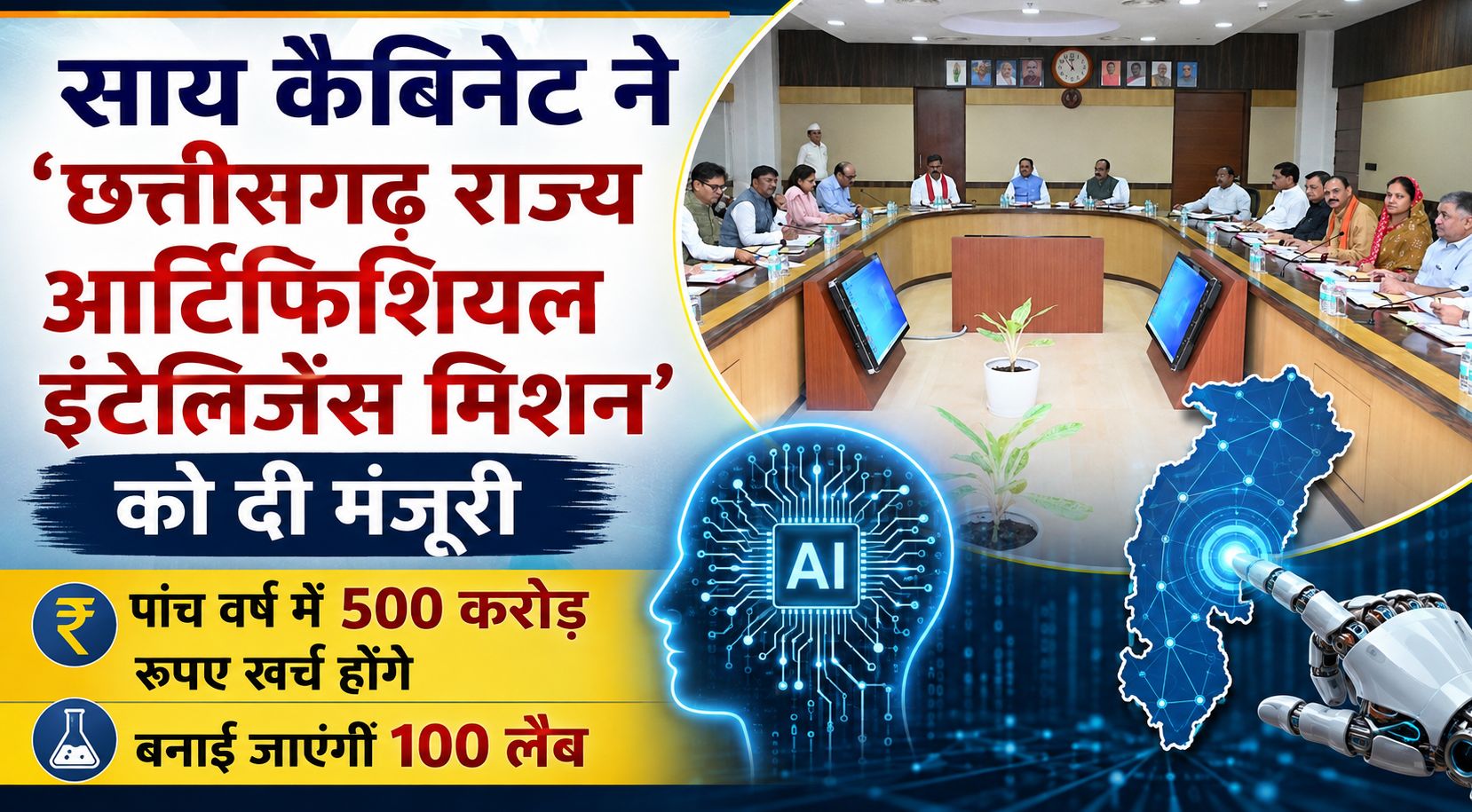 साय कैबिनेट ने ’छत्तीसगढ़ राज्य आर्टिफिशियल इंटेलिजेंस मिशन’ को दी मंजूरी, पांच वर्ष में 500 करोड़ रुपए खर्च होंगे, बनाई जाएंगी 100 लैब