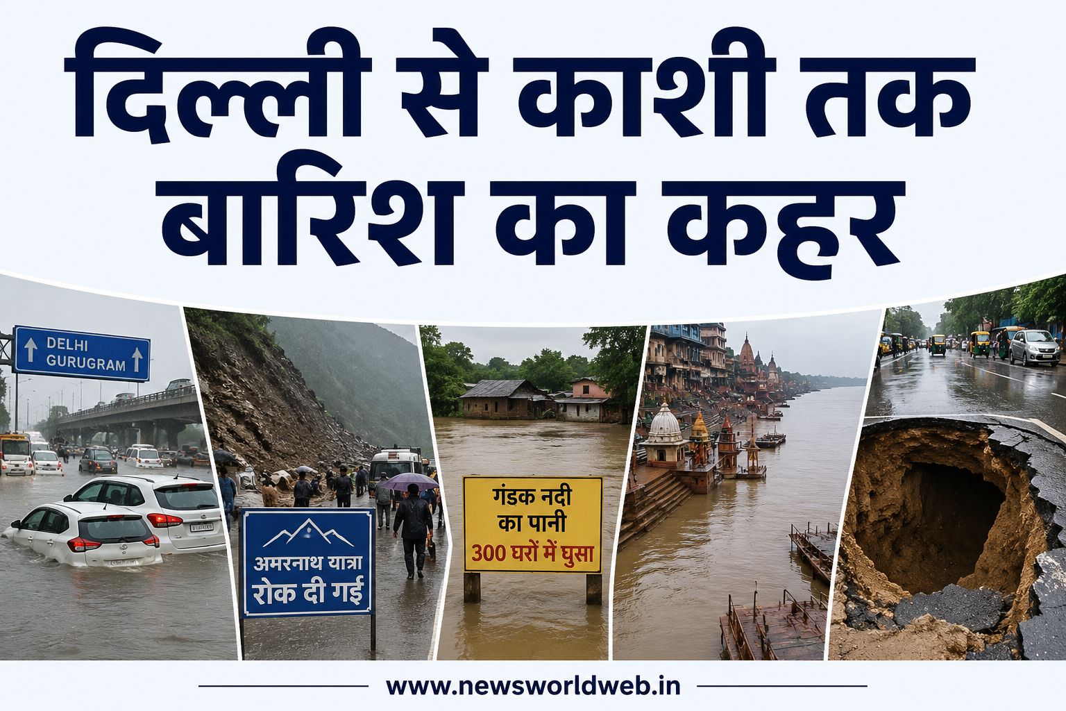 दिल्ली से काशी तक बारिश का कहर, 4 फीट पानी में डूबी सड़कें, 300 घरों में घुसा बाढ़ का पानी