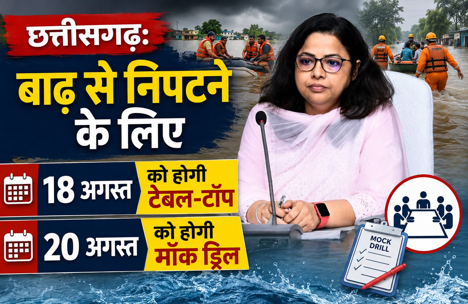 छत्तीसगढ़: बाढ़ से निपटने के लिए 18 अगस्त को टेबल-टॉप और 20 को होगी मॉक ड्रिल
