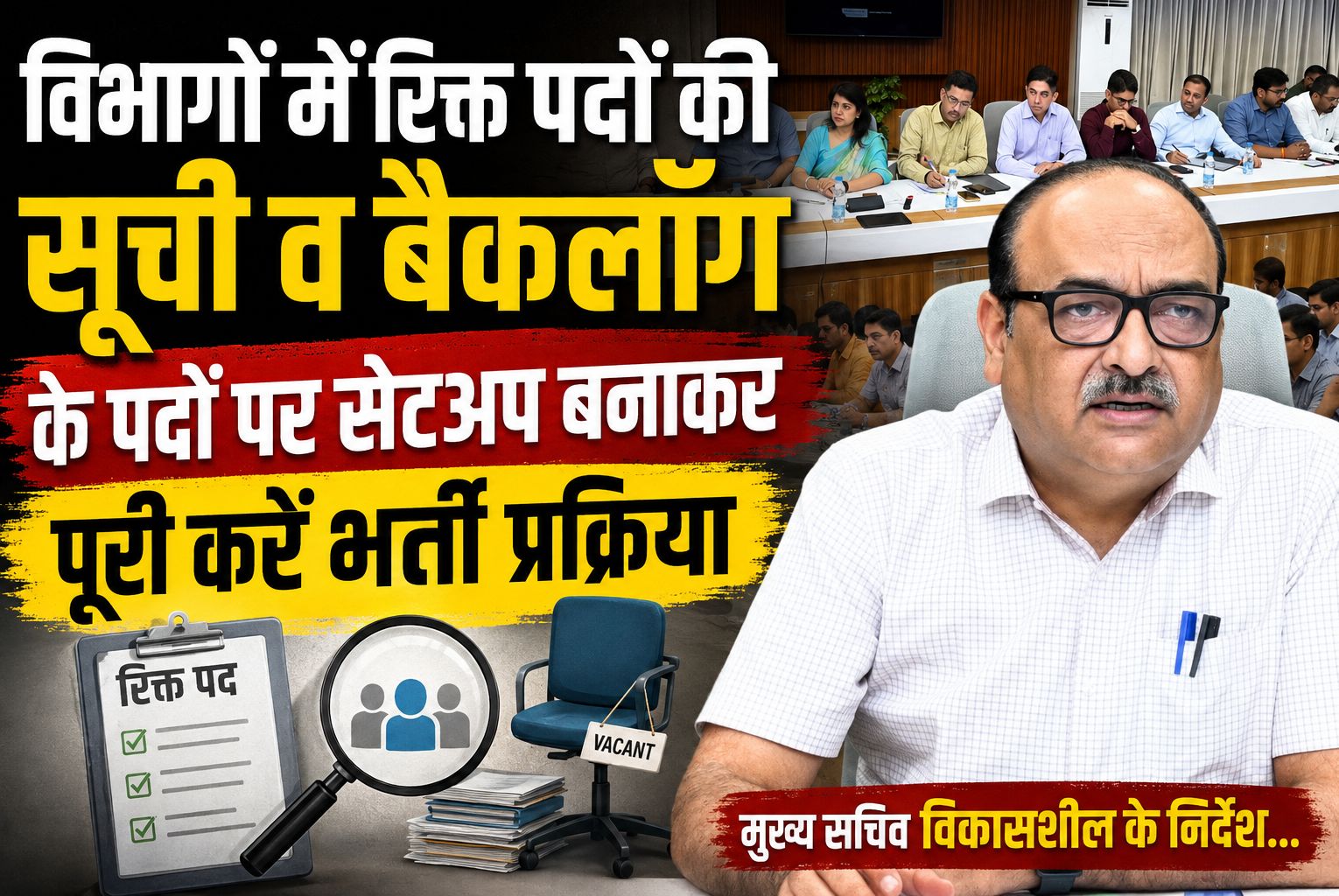 मुख्य सचिव विकासशील के निर्देश- विभागों में रिक्त पदों की सूची व बैकलॉग के पदों पर सेटअप बनाकर पूरी करें भर्ती प्रक्रिया