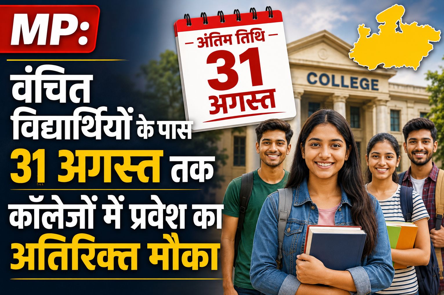 एमपी: वंचित विद्यार्थियों के पास 31 अगस्त तक कॉलेजों में प्रवेश का अतिरिक्त मौका