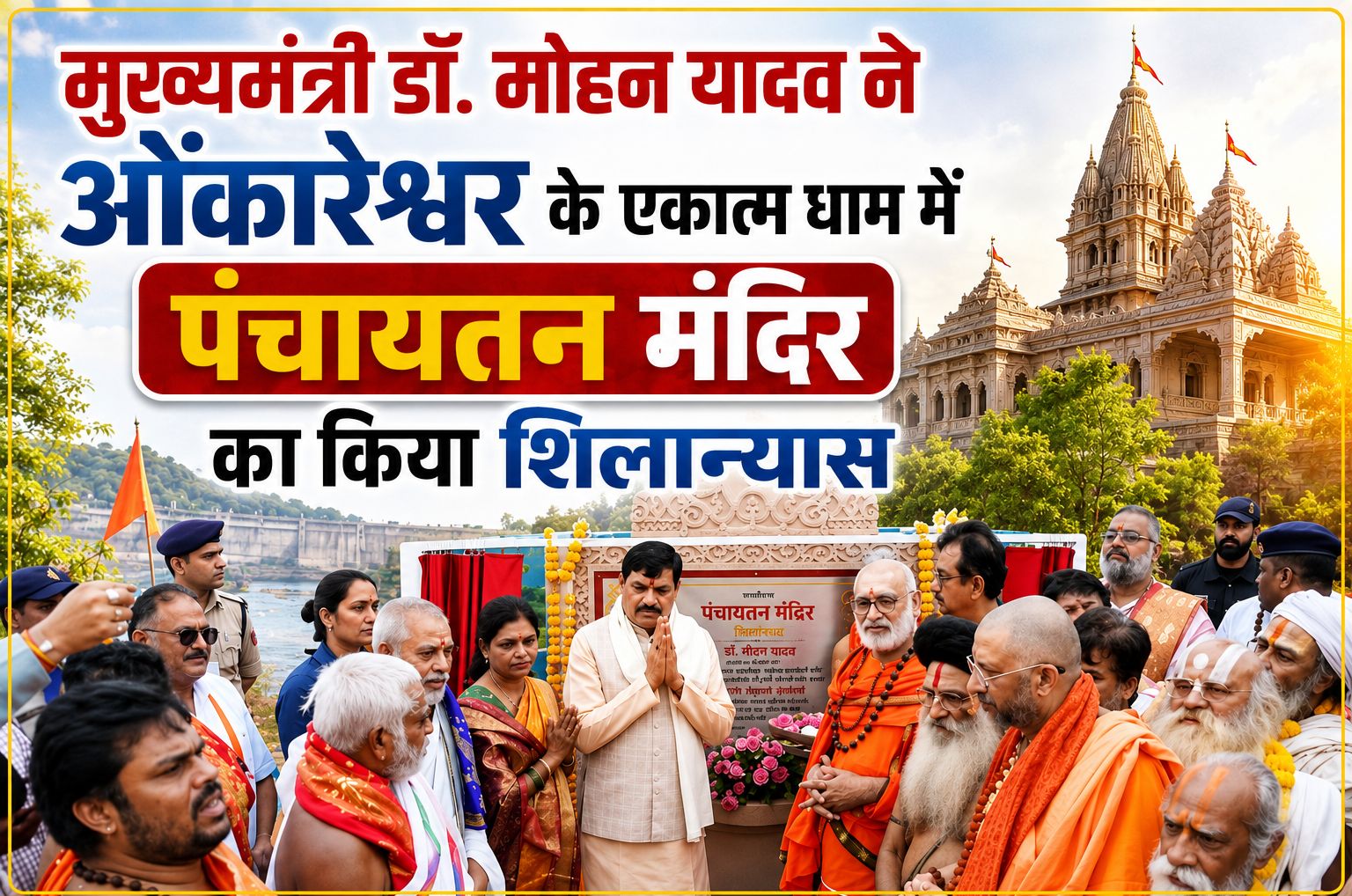 मुख्यमंत्री डॉ. मोहन यादव ने ओंकारेश्वर के एकात्म धाम में पंचायतन मंदिर का किया शिलान्यास