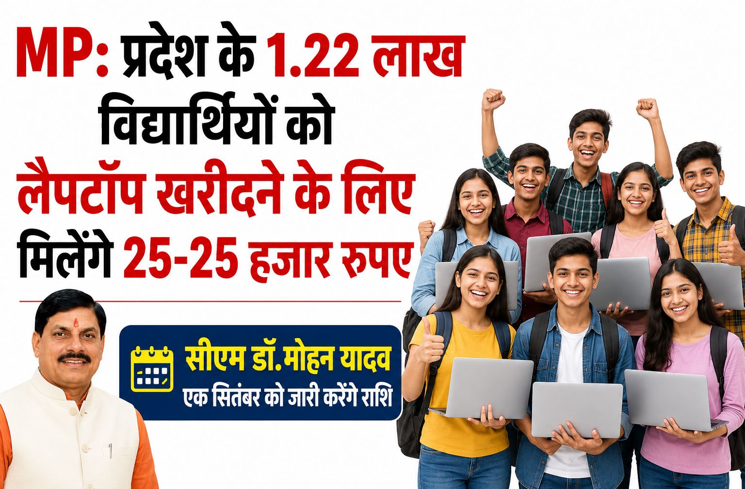 MP: प्रदेश के 1.22 लाख विद्यार्थियों को लैपटॉप खरीदने के लिए मिलेंगे 25-25 हजार रुपए, सीएम डॉ. मोहन यादव एक सितंबर को जारी करेंगे राशि