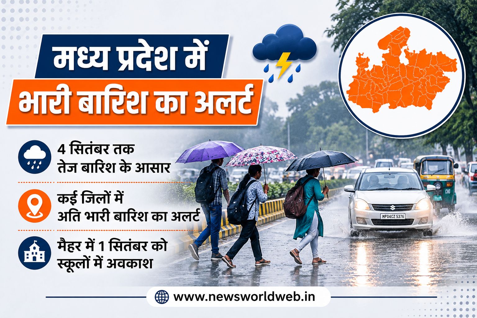 मध्य प्रदेश में बारिश का अलर्ट, 4 सितंबर तक कई जिलों में भारी बारिश, मैहर में स्कूलों की छुट्टी