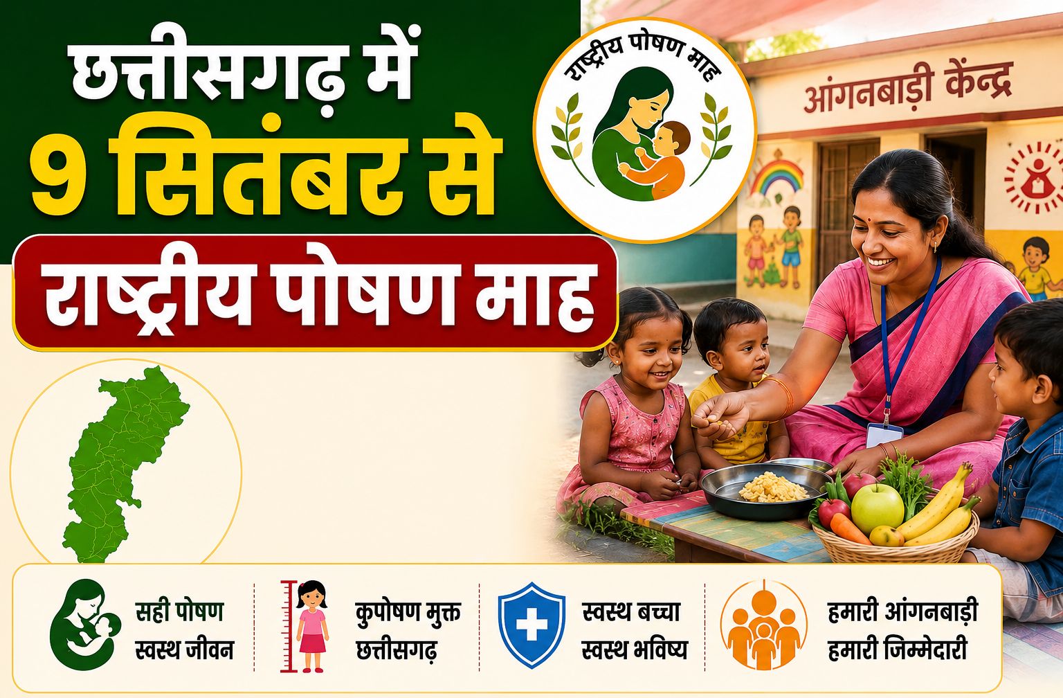 छत्तीसगढ़ में 9 सितंबर से राष्ट्रीय पोषण माह, ‘हमारी आंगनबाड़ी, हमारी जिम्मेदारी’ होगी थीम